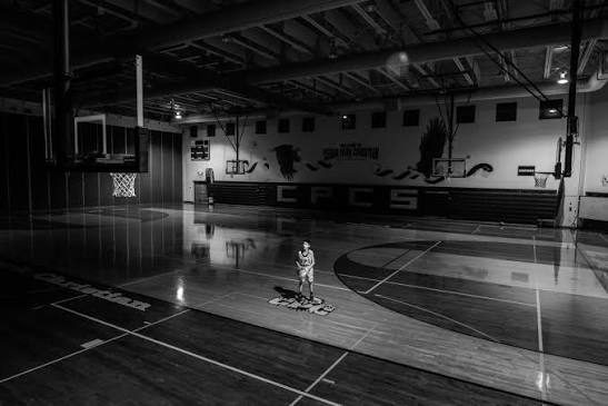 Athlete alone on the practice court